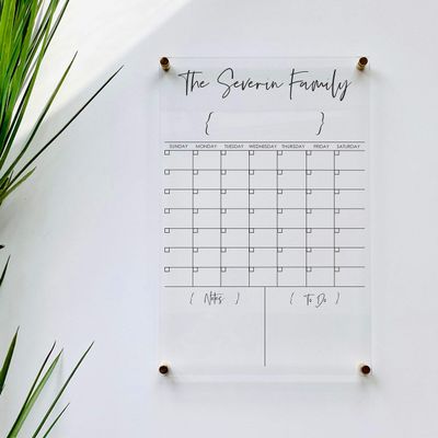 Large Clear Acrylic Monthly Calendar for wall | Dry-Erase Message White Board Calendar Wall Mounted Office Home Family Organization Tools Must Haves School Kids Adult Mom Teen Monthly Weekly ADHD Tool