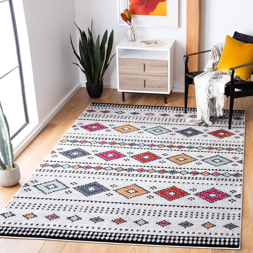 SAFAVIEH Area Rug 8x10 - Adirondack Collection - Large - Light Grey & Black, Boho Tribal Design, Non-Shedding & Easy Cleaning, Ideal for Living Room, Bedroom, Office, Dining Space (ADR279F)