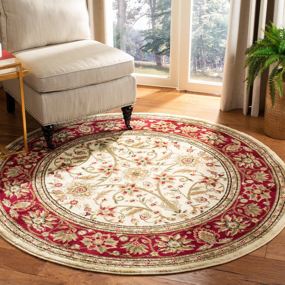 SAFAVIEH Lyndhurst Collection 6' Round Ivory/Red LNH212K Traditional Oriental Non-Shedding Dining Room Entryway Foyer Living Room Bedroom Area Rug