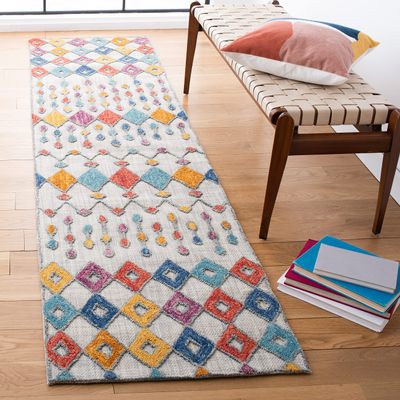 SAFAVIEH Aspen Collection Runner Rug - 2'3" x 9', Light Grey & Blue, Handmade Moroccan Boho Wool, Ideal for High Traffic Areas in Living Room, Bedroom (APN531F)