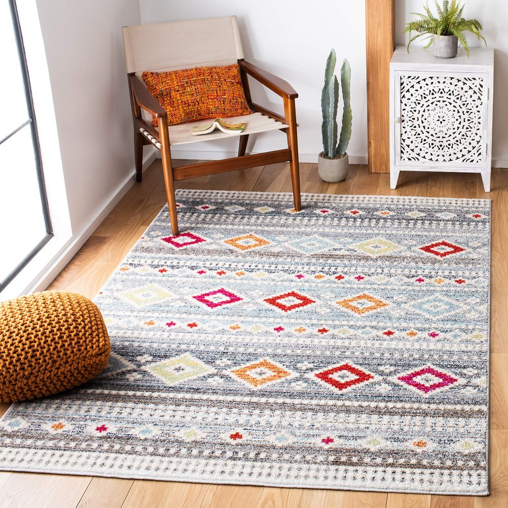 SAFAVIEH Area Rug 8x10 - Adirondack Collection - Large - Light Grey & Ivory, Boho Tribal Design, Non-Shedding & Easy Cleaning, Ideal for Living Room, Bedroom, Office, Dining Space (ADR276F)