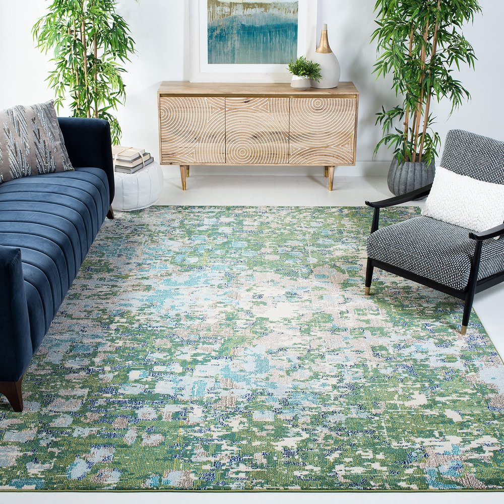 SAFAVIEH Area Rug 8x10 - Madison Collection - Large - Green & Turquoise, Boho Abstract Distressed Design, Non-Shedding & Easy Cleaning, Ideal for Living Room, Bedroom, Office, Dining Space (MAD425Y)