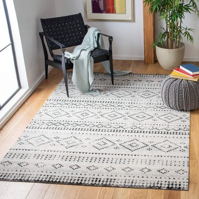 SAFAVIEH Washable Rug Outdoor Montage Collection - 3' x 5', Grey & Ivory, Non-Shedding & Easy to Clean, Ideal for Patio, Backyard, Mudroom (MTG291F)