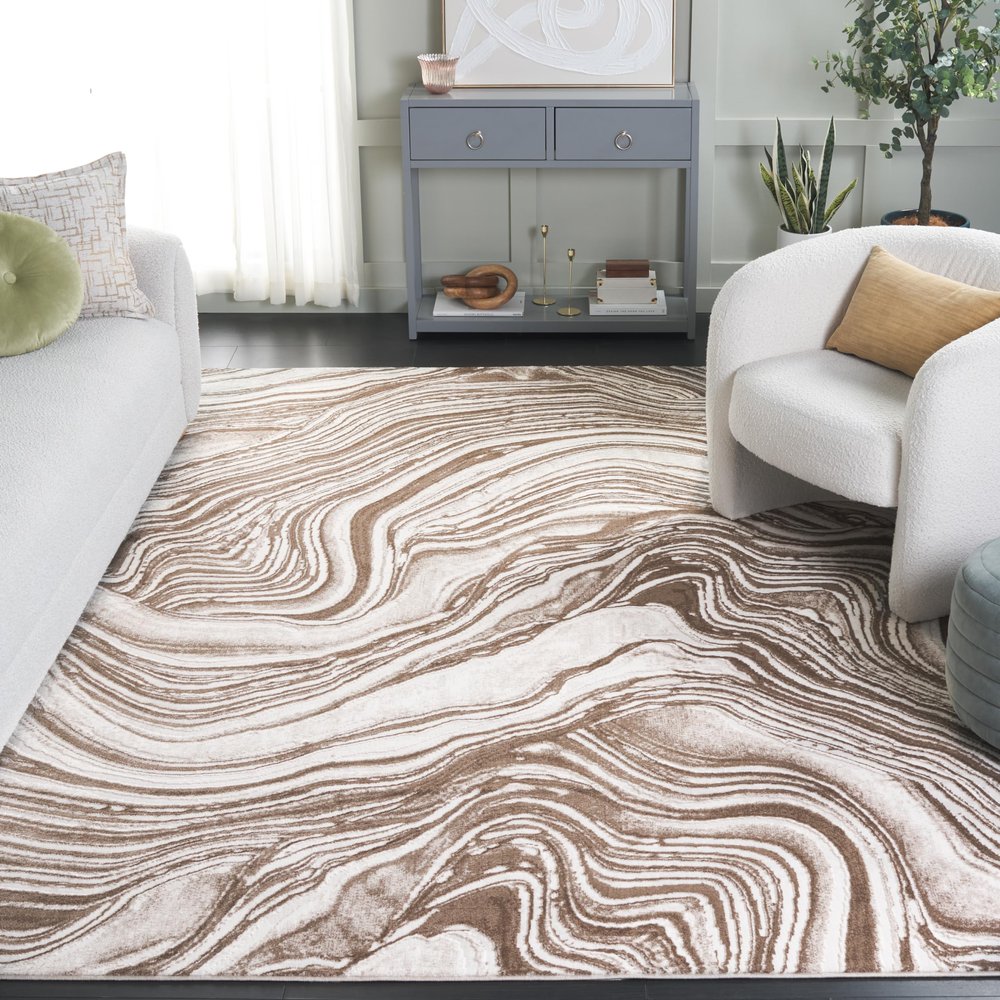 SAFAVIEH Area Rug 8x10 - Meadow Collection - Large - Beige & Brown, Modern Abstract Design, Non-Shedding & Easy Cleaning, Ideal for Living Room, Bedroom, Office, Dining Space (MDW564B)