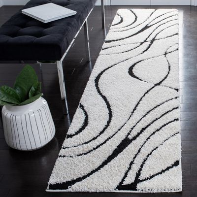 SAFAVIEH Florida Shag Collection Runner Rug - 2'3" x 7', Ivory & Black, Non-Shedding & Easy Care, 1.2-inch Thick Ideal for High Traffic Areas in Living Room, Bedroom (SG471-1290)