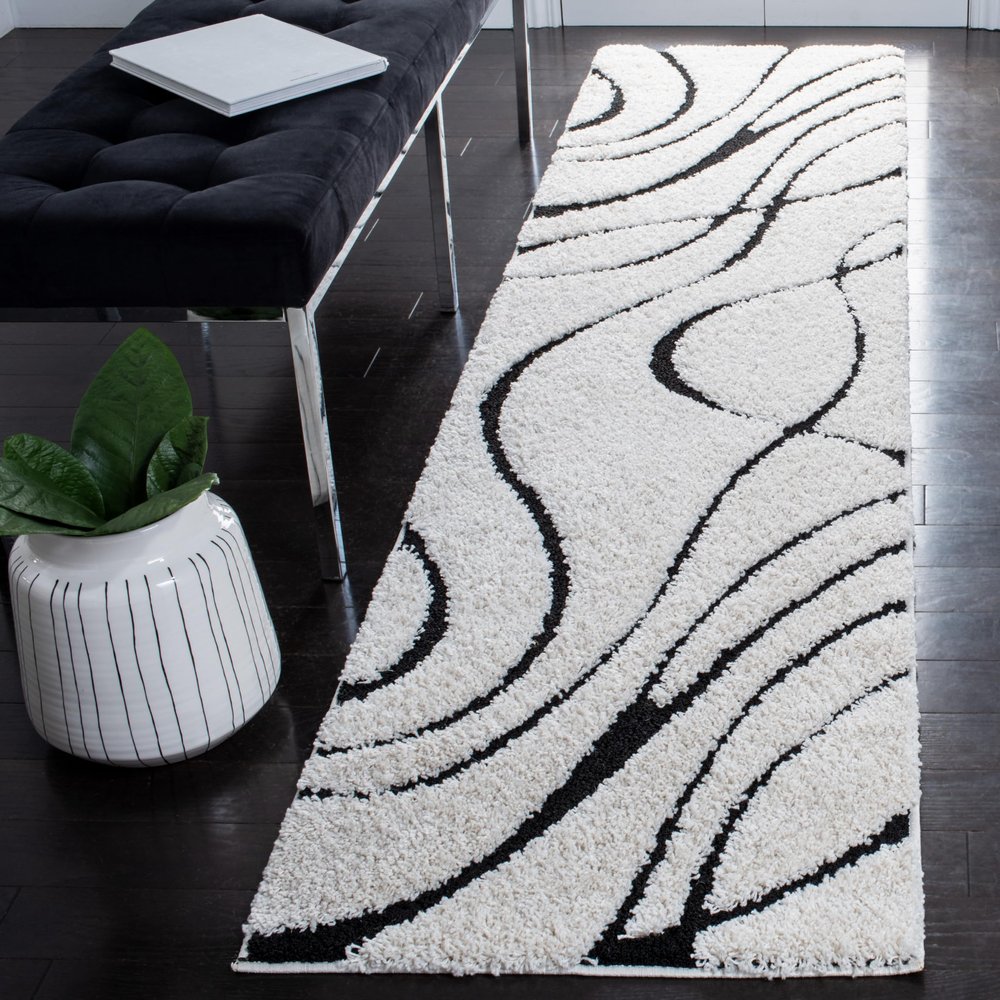 SAFAVIEH Florida Shag Collection Runner Rug - 2'3" x 7', Ivory & Black, Non-Shedding & Easy Care, 1.2-inch Thick Ideal for High Traffic Areas in Living Room, Bedroom (SG471-1290)
