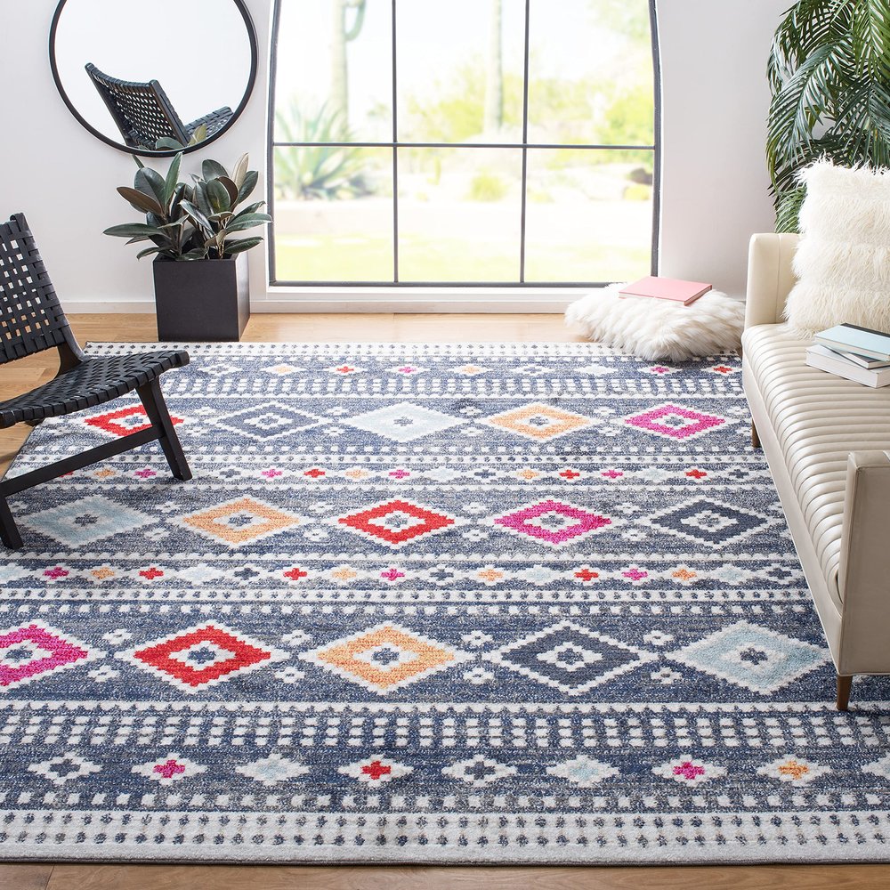 SAFAVIEH Area Rug 8x10 - Adirondack Collection - Large - Grey & Beige, Moroccan Boho Design, Non-Shedding & Easy Cleaning, Ideal for Living Room, Bedroom, Office, Dining Space (ADR221F)
