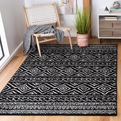 SAFAVIEH Area Rug 8x10 - Tulum Collection - Large - Black & Ivory, Moroccan Boho Distressed Design, Non-Shedding & Easy to Clean, Ideal for Living Room, Bedroom, Dining Space (TUL267Z)