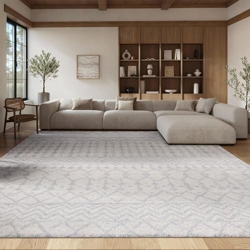 SAFAVIEH Area Rug 8x10 - Tulum Collection - Large - Ivory & Light Grey, Moroccan Boho Distressed Design, Non-Shedding & Easy to Clean, Ideal for Living Room, Bedroom, Dining Space (TUL270D)