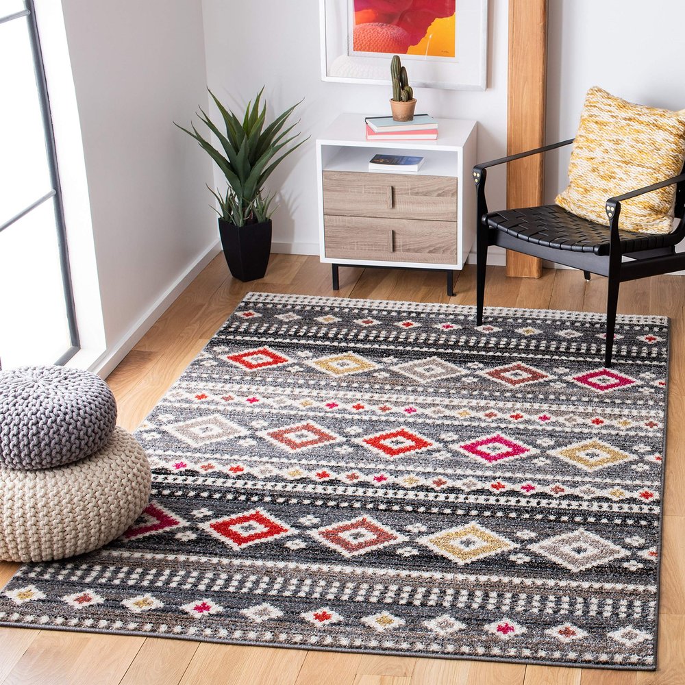 SAFAVIEH Area Rug 8x10 - Adirondack Collection - Large - Grey & Ivory, Boho Tribal Design, Non-Shedding & Easy Cleaning, Ideal for Living Room, Bedroom, Office, Dining Space (ADR276G)