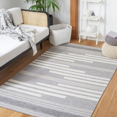 SAFAVIEH Striped Kilim Collection 4' x 6' Silver/Grey STK505G Handmade Flatweave Cotton Area Rug
