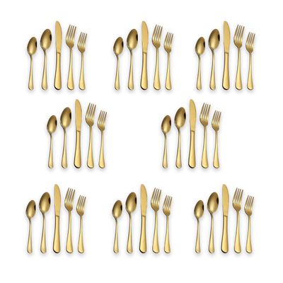 Berglander Flatware Set 40 Piece, Stainless Steel With Titanium Gold Plated, Golden Color Flatware Set, Silverware, Cutlery Set Service For 8 (Shiny Gold)