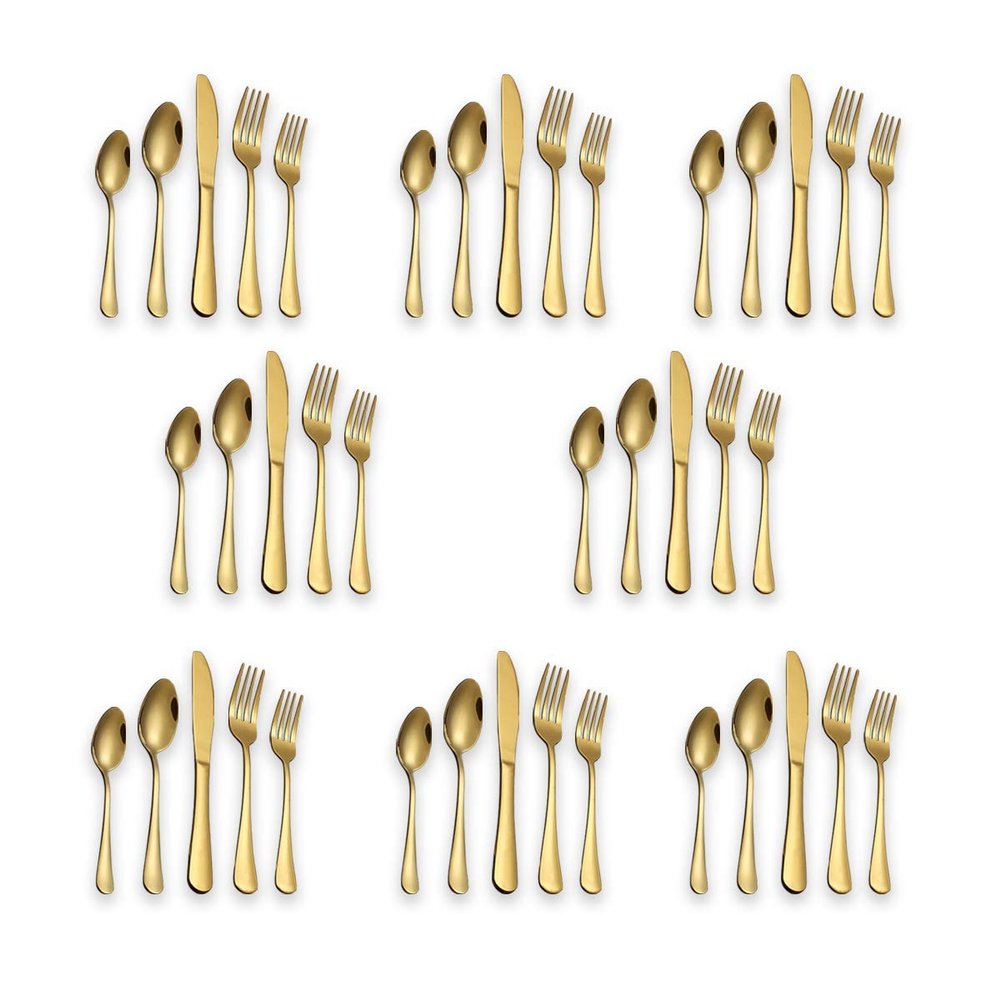 Berglander Flatware Set 40 Piece, Stainless Steel With Titanium Gold Plated, Golden Color Flatware Set, Silverware, Cutlery Set Service For 8 (Shiny Gold)