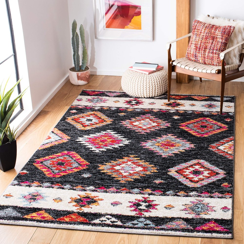 SAFAVIEH Area Rug 8x10 - Adirondack Collection - Large - Black & Red, Boho Tribal Design, Non-Shedding & Easy Cleaning, Ideal for Living Room, Bedroom, Office, Dining Space (ADR245Z)