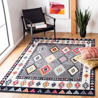 SAFAVIEH Area Rug 8x10 - Adirondack Collection - Large - Grey & Ivory, Boho Tribal Design, Non-Shedding & Easy Cleaning, Ideal for Living Room, Bedroom, Office, Dining Space (ADR270F)
