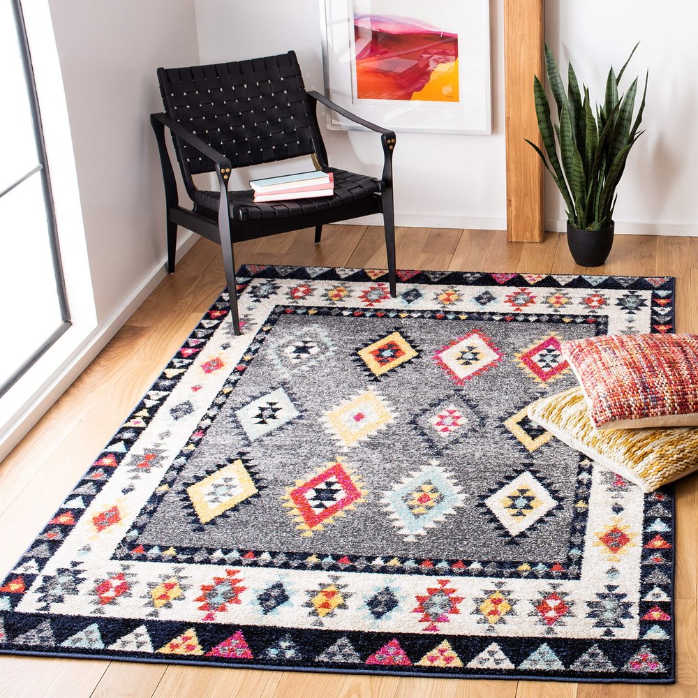 SAFAVIEH Area Rug 8x10 - Adirondack Collection - Large - Grey & Ivory, Boho Tribal Design, Non-Shedding & Easy Cleaning, Ideal for Living Room, Bedroom, Office, Dining Space (ADR270F)
