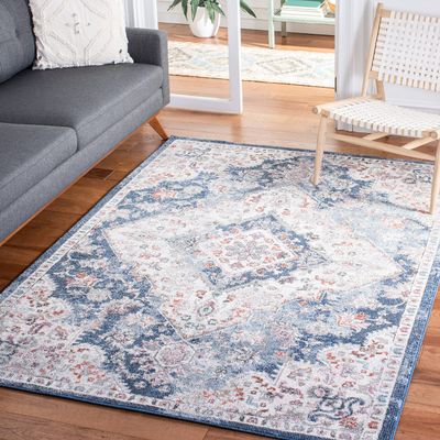SAFAVIEH Area Rug 8x10 - Phoenix Collection - Large - Ivory & Blue, Boho Chic Oriental Medallion Design, Non-Shedding & Easy Cleaning, Ideal for Living Room, Bedroom, Office, Dining Space (PHX293B)