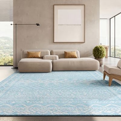 SAFAVIEH Area Rug 8x10 - Tulum Collection - Large - Turquoise & Ivory, Moroccan Boho Distressed Design, Non-Shedding & Easy to Clean, Ideal for Living Room, Bedroom, Dining Space (TUL268K)
