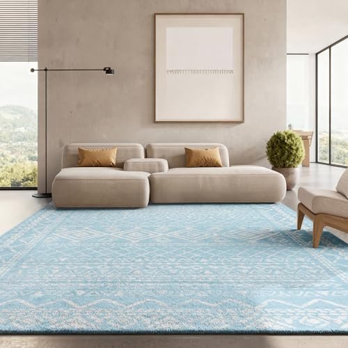 SAFAVIEH Area Rug 8x10 - Tulum Collection - Large - Turquoise & Ivory, Moroccan Boho Distressed Design, Non-Shedding & Easy to Clean, Ideal for Living Room, Bedroom, Dining Space (TUL268K)