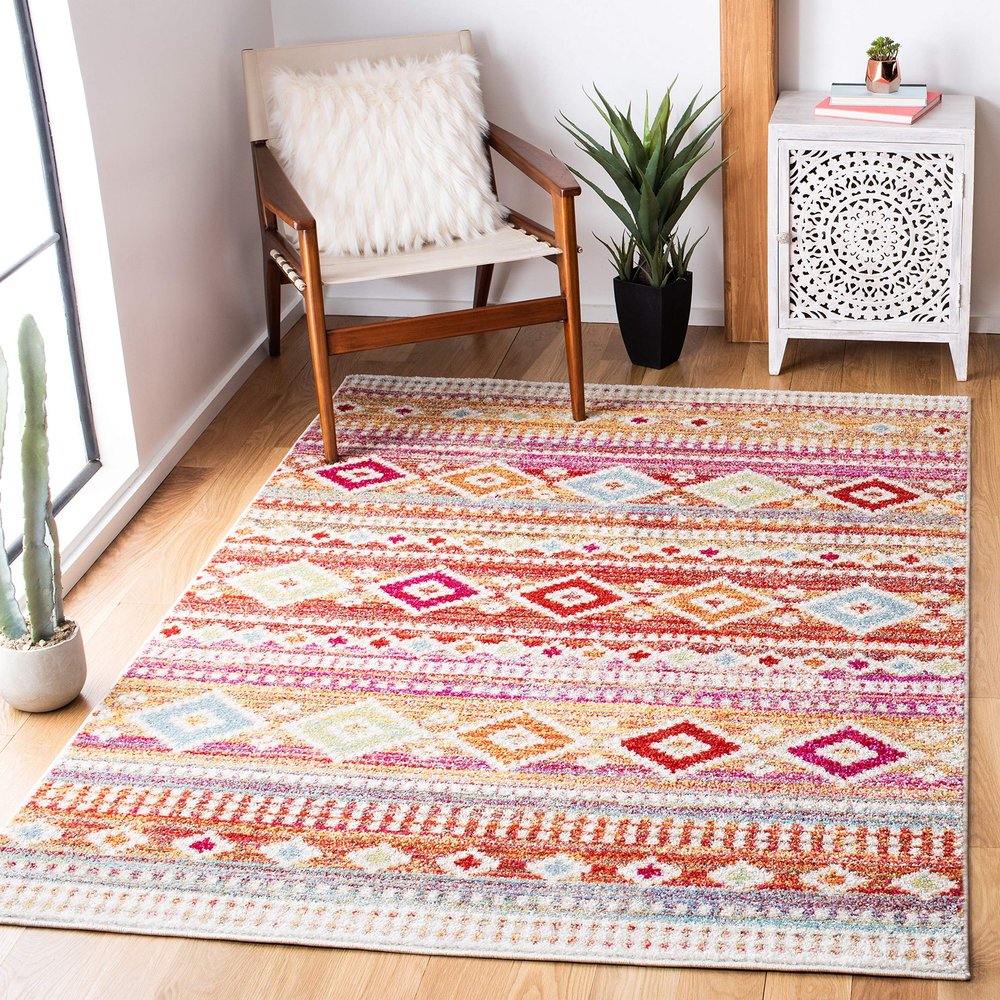 SAFAVIEH Area Rug 8x10 - Adirondack Collection - Large - Rust & Ivory, Boho Tribal Design, Non-Shedding & Easy Cleaning, Ideal for Living Room, Bedroom, Office, Dining Space (ADR276P)