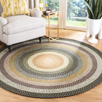 SAFAVIEH Washable Rug Outdoor Braided Collection - 5' Round, Multi, Handmade & Reversible, Non-Shedding & Easy to Clean, Ideal for Patio, Backyard, Mudroom (BRD308A)