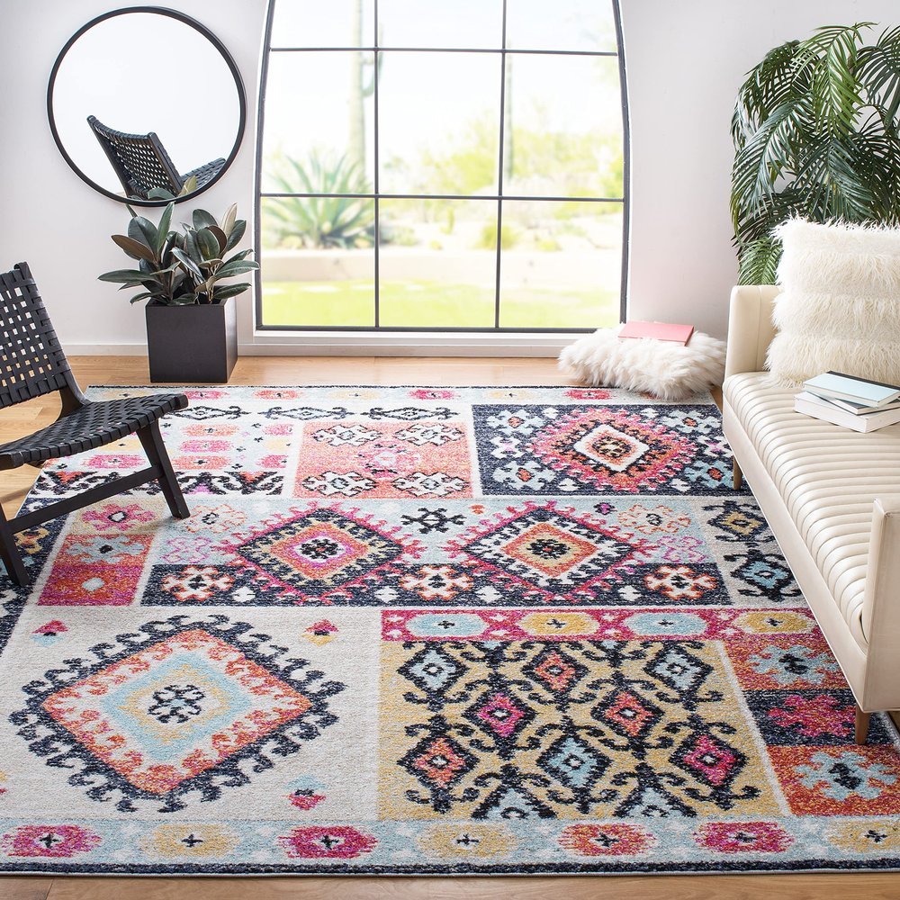 SAFAVIEH Area Rug 8x10 - Adirondack Collection - Large - Aqua & Fuchsia, Boho Design, Non-Shedding & Easy Cleaning, Ideal for Living Room, Bedroom, Office, Dining Space (ADR224J)