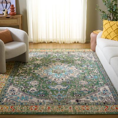 SAFAVIEH Area Rug 8x10 - Madison Collection - Large - Green & Turquoise, Boho Medallion Distressed Design, Non-Shedding & Easy Cleaning, Ideal for Living Room, Bedroom, Office, Dining Space (MAD474Y)