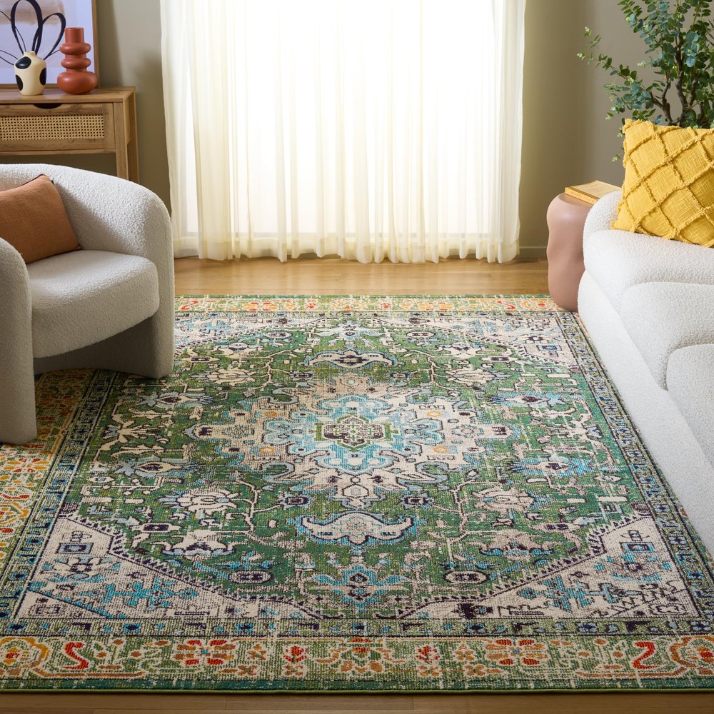 SAFAVIEH Area Rug 8x10 - Madison Collection - Large - Green & Turquoise, Boho Medallion Distressed Design, Non-Shedding & Easy Cleaning, Ideal for Living Room, Bedroom, Office, Dining Space (MAD474Y)