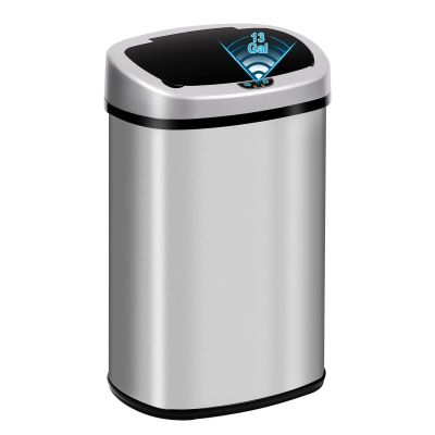 Bigacc Kitchen Trash Can | Stainless Steel 13 Gallon Trash Can | 50L Touch Free Garbage Can with Lid | Electronic Sensor High Capacity Trash Bin for Bathroom Kitchen Office, Silver