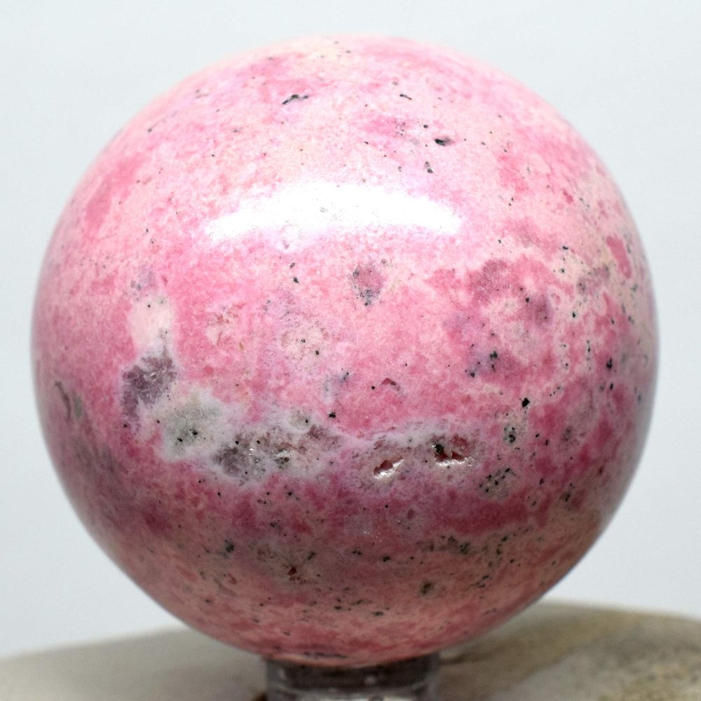 55mm 310g Rich Pink Rhodochrosite Sphere Polished Sparkling Natural Gemstone Crystal Mineral Collectible Ball - Peru + Stand
