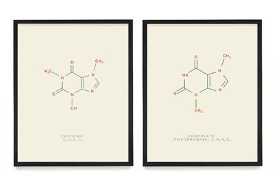 WUNDERKAMMER STUDIO - Caffeine & Chocolate Molecule Poster Print - Scientific Wall Art - House Home Dcor - Housewarming Gift - Set of 2 8x10 Framed Prints (Black)