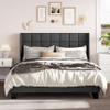 Allewie Queen Size Platform Bed Frame with Wingback, Fabric Upholstered Square Stitched Headboard and Wooden Slats, Mattress Foundation, Box Spring Optional, Easy Assembly, Dark Grey view 3