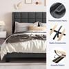 Allewie Queen Size Platform Bed Frame with Wingback, Fabric Upholstered Square Stitched Headboard and Wooden Slats, Mattress Foundation, Box Spring Optional, Easy Assembly, Dark Grey view 4