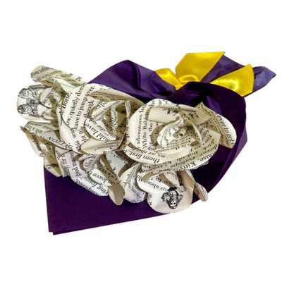 Literary Blooms Handmade Alice's Adventures in Wonderland and Through The Looking Glass Mini Rose Bouquet, Paper Flowers Made from Book Pages- Gift for Anniversary, Birthday, Weddings- Miniature
