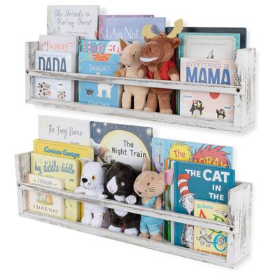 Brightmaison Polynez 30" Floating Shelves for Wall Decor, Kids Bookshelf, Nursery Book Shelves, Multiuse Shelf Set of 2 Wood Burnt White