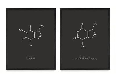 WUNDERKAMMER STUDIO - Caffeine & Chocolate Molecule Poster Print - Scientific Wall Art - House Home Dcor - Housewarming Gift - Set of 2 8x10 Framed Prints (Black)