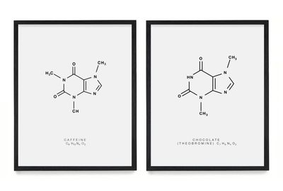 WUNDERKAMMER STUDIO - Caffeine & Chocolate Molecule Poster Print - Scientific Wall Art - House Home Dcor - Housewarming Gift - Set of 2 8x10 Framed Prints (Black)