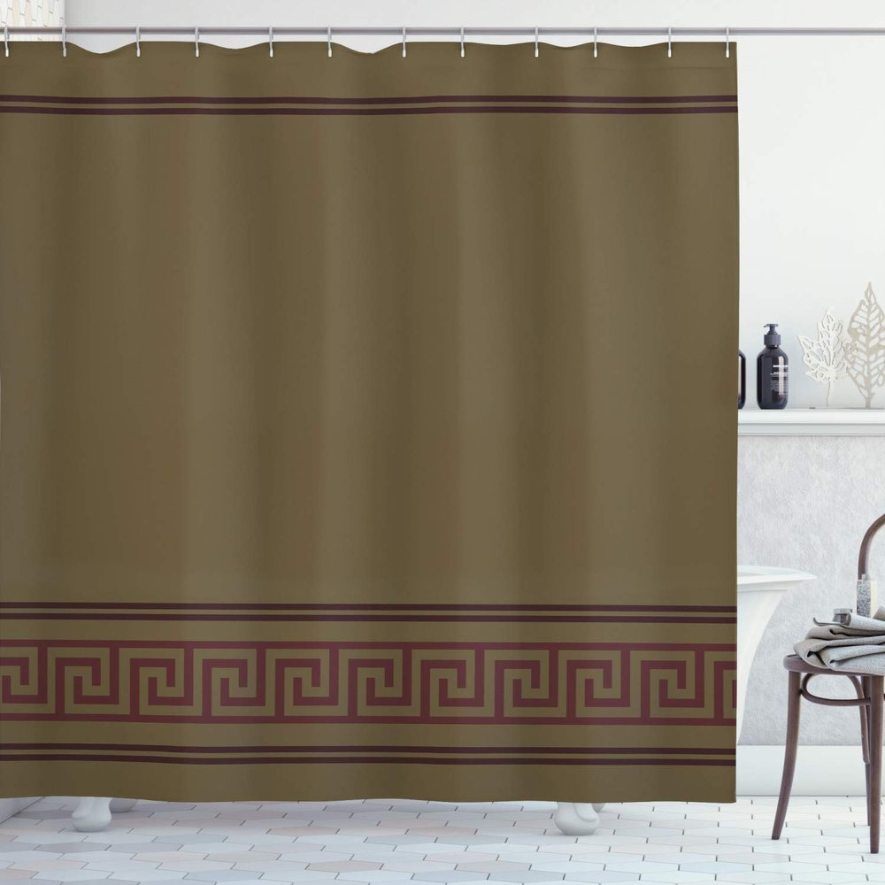 Ambesonne Abstract Shower Curtain, Simplistic Classic Greek Inspired Pattern in Monochrome Design, Cloth Fabric Bathroom Decor Set with Hooks, 69" W x 70" L, Maroon and Dark Cocoa