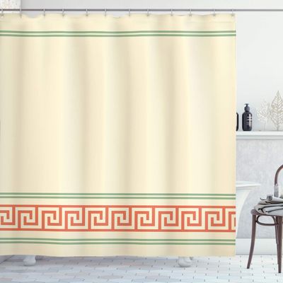 Ambesonne Abstract Shower Curtain, Simplistic Classic Greek Inspired Pattern in Monochrome Design, Cloth Fabric Bathroom Decor Set with Hooks, 69" W x 84" L, Ivory Green and Dark Salmon