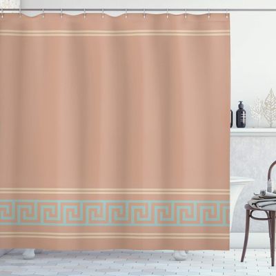 Ambesonne Abstract Shower Curtain, Simplistic Classic Greek Inspired Pattern in Monochrome Design, Cloth Fabric Bathroom Decor Set with Hooks, 69" W x 84" L, Warm Taupe and Sky Blue