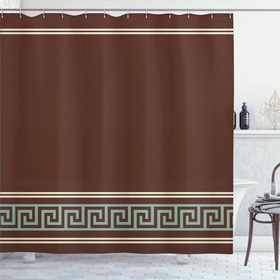 Ambesonne Abstract Shower Curtain, Simplistic Classic Greek Inspired Pattern in Monochrome Design, Cloth Fabric Bathroom Decor Set with Hooks, 69" W x 84" L, Redbrown and Blue