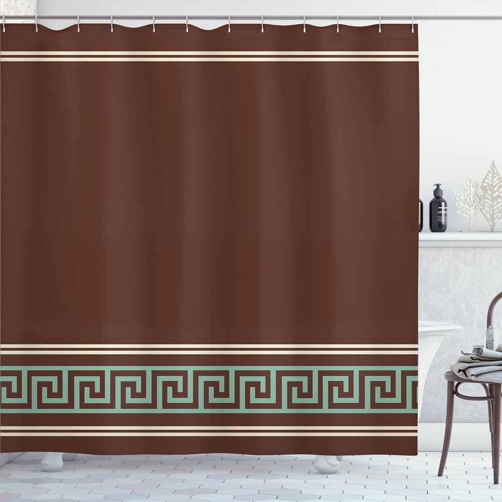 Ambesonne Abstract Shower Curtain, Simplistic Classic Greek Inspired Pattern in Monochrome Design, Cloth Fabric Bathroom Decor Set with Hooks, 69" W x 84" L, Redbrown and Blue