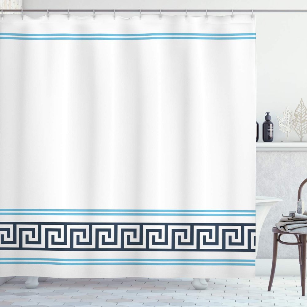 Ambesonne Abstract Shower Curtain, Simplistic Classic Greek Inspired Pattern in Monochrome Design, Cloth Fabric Bathroom Decor Set with Hooks, 69" W x 70" L, Aqua Black