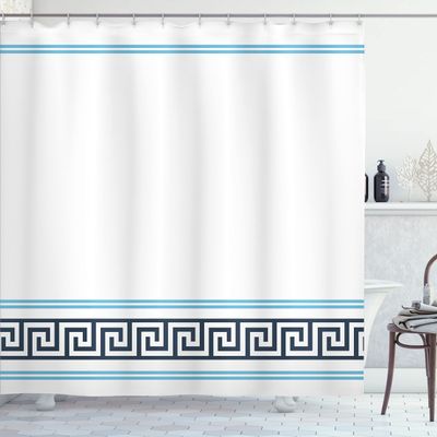 Ambesonne Abstract Shower Curtain, Simplistic Classic Greek Inspired Pattern in Monochrome Design, Cloth Fabric Bathroom Decor Set with Hooks, 69" W x 75" L, Aqua Black