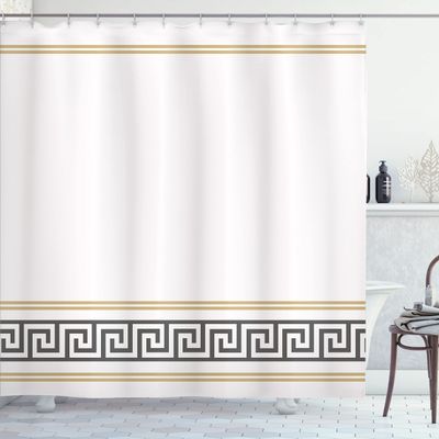 Ambesonne Abstract Shower Curtain, Simplistic Classic Greek Inspired Pattern in Monochrome Design, Cloth Fabric Bathroom Decor Set with Hooks, 69" W x 84" L, White and Ecru