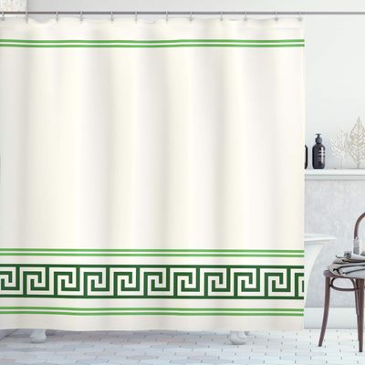 Ambesonne Abstract Shower Curtain, Simplistic Classic Greek Inspired Pattern in Monochrome Design, Cloth Fabric Bathroom Decor Set with Hooks, 69" W x 70" L, Emerald and White