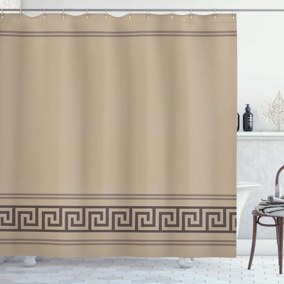Ambesonne Abstract Shower Curtain, Simplistic Classic Greek Inspired Pattern in Monochrome Design, Cloth Fabric Bathroom Decor Set with Hooks, 69" W x 84" L, Dark Tan and Brown