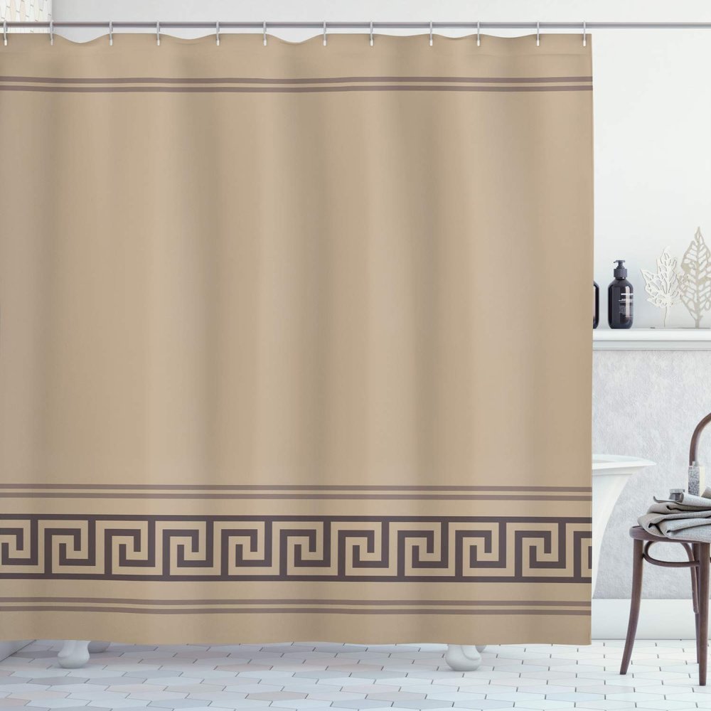Ambesonne Abstract Shower Curtain, Simplistic Classic Greek Inspired Pattern in Monochrome Design, Cloth Fabric Bathroom Decor Set with Hooks, 69" W x 84" L, Dark Tan and Brown