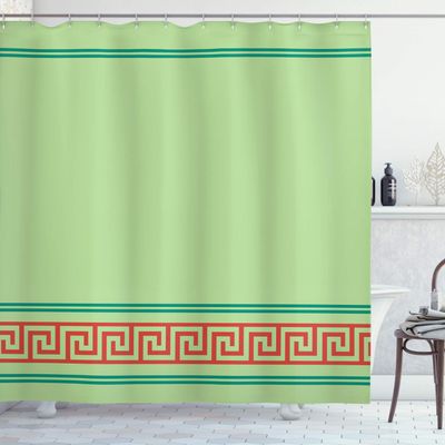 Ambesonne Abstract Shower Curtain, Simplistic Classic Greek Inspired Pattern in Monochrome Design, Cloth Fabric Bathroom Decor Set with Hooks, 69" W x 84" L, Pale Green Vermilion and Teal