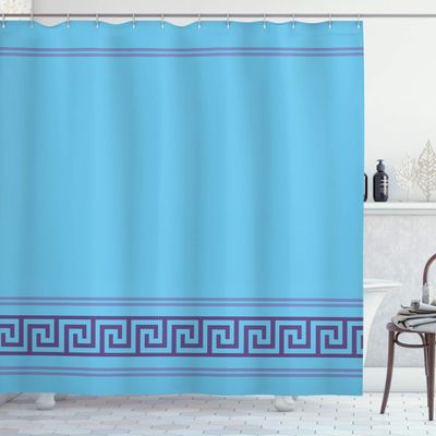 Ambesonne Abstract Shower Curtain, Simplistic Classic Greek Inspired Pattern in Monochrome Design, Cloth Fabric Bathroom Decor Set with Hooks, 69" W x 84" L, Violet and Sky Blue